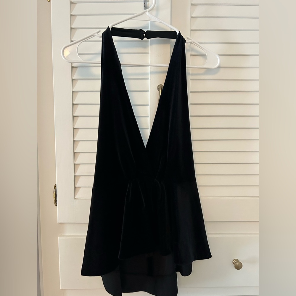 Deep-V backless velvet tank top from express